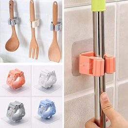 Pack of 3 Mop and Broom Self Adhesive Holder Wall Mount Magic Hanger Organizer Cleaning Tools Storage Mop Rack (Random Color)