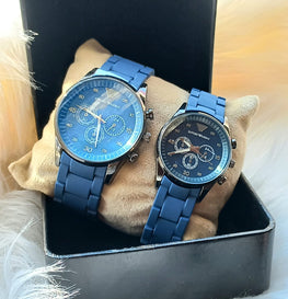 EMPORIO ARMANI RUBBER CHAIN COUPLE WATCH - With Box