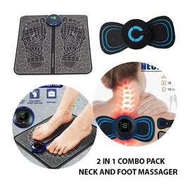 EMS Foot Massager Mat Electric and Mini Body Massager Combo USB Charging Smart Display (Pack of 2)