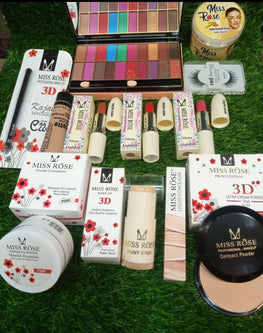 Deal of 10 - Miss Rose Compact Powder, 3d Foundation loose Powder .foundation Stick ,concealer .lipstick .foundation tube .kajal card .eyebrow . urgent facial .makeup kit