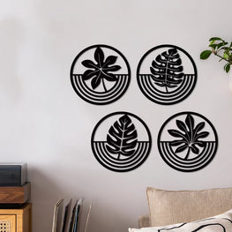 Leafs 4 pcs Circles Set Wooden Wall Decoration