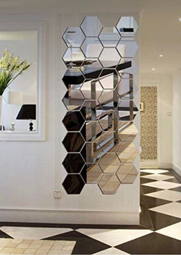 Hexagon Shape Acrylic Mirror Wall Stickers (32 Pc Set)