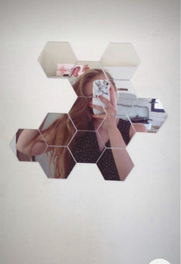 Hexagon Shape Acrylic Mirror Wall Stickers (12 Pc Set)