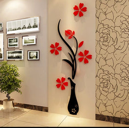 Acrylic Flowers Vase Mirror Wall Stickers