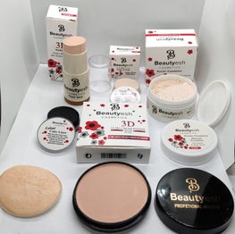 Beautyesh Deal of 5 Items Face Powder, Foundation Stick, Makeup Base, Loose Powder, Cake Liner