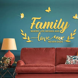 Family Acrylic mirror wall stickers  (golden and silver color )