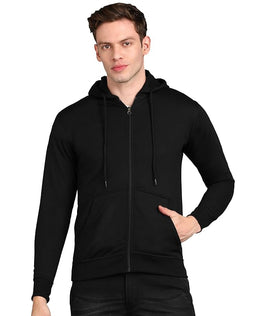 Plain Black Zipper Hoodie for Mens