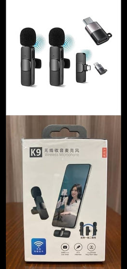 K9 Dual Microphone Mic Plug &amp; Play USB Type C &amp; IOS Connector Wireless Lavalier Microphone