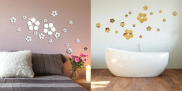 Set Wall Stickers Fancy 3D Floral Sticky Mirror Wall Decals Colorfast Acrylic Wall Stickers - 20 x Wall flower Stickers.