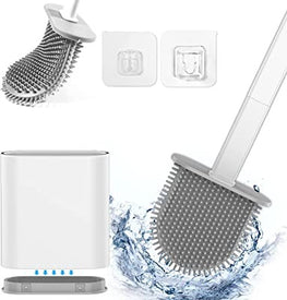 Deep-cleaning Toilet Brush And Holder Set For Bathroom, Silicone Toilet Bowl Brush Non-slip Long Plastic Handle, Flat Head Brush Head To Clean Toilet Corner Easily (Random Color)