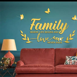 Material Acrylic Mirror - Family where life begins and love never end Vinyl wall art sticker decal black - (Size 24Inc x 36inc)