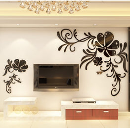 3D Flower Pattern Wooden Wall Sticker