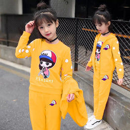 Gilrs Tracksuite for winter "Hoodie, Sweat Shirt and Trousers"(Fleece} Colors: yellow, 3 year