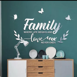 Family Acrylic mirror wall stickers  (golden and silver color )