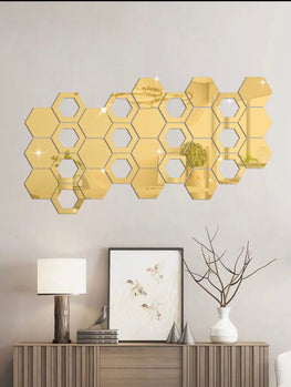 New design hexagon  Wall acrylic mirror decoration ( Pack of 24)