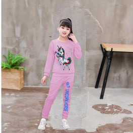 2Pcs UNICORN STYLE TRACKSUITE FOR GIRLS(Fleece) Colors: Pink