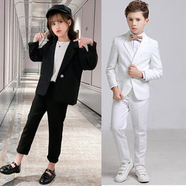 2 PCS NEW FORMAL COAT PANT FOR BOYS AND GIRLS FOR WINTER Colors: black+white