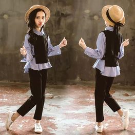 3 PCS SHIRT+VEST+PANT(COTTON) WINTER DRESS FOR GIRLS Colors: BLUE