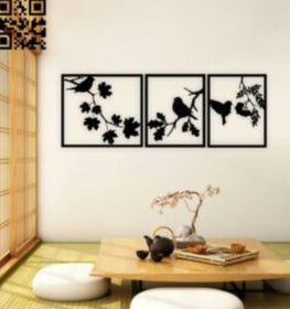 3 Frames Tree Birds wall Decoration