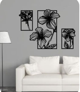 3 Frames set Flower Wooden Wall Decoration