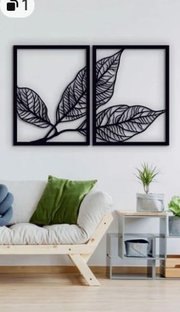 2 Frames Set Leaf Wooden Wall Decoration