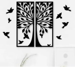 Classical Tree with Birds 2 pcs Set Wooden Wall Decoration.