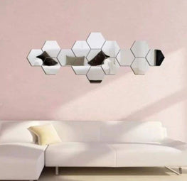 Hexagon Shape Acrylic Mirror Wall Stickers (15 Pc Set)