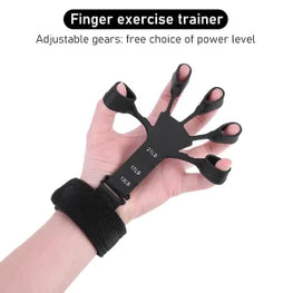 Finger Exerciser with box - Gripster Strengthener Finger Stretcher Hand Gripper Silicone Finger Grip Patient Hand Strengthening Guitar Finger Flexion and Hand Strengthening Extension Exercise Device - Each